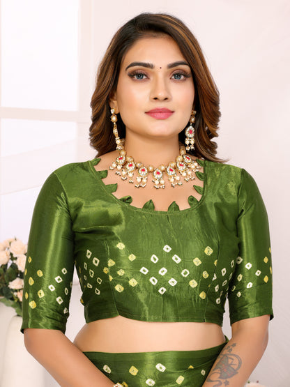 Green Bandhej Bandhani Saree Misco Gaji Dani Lagadi Patto