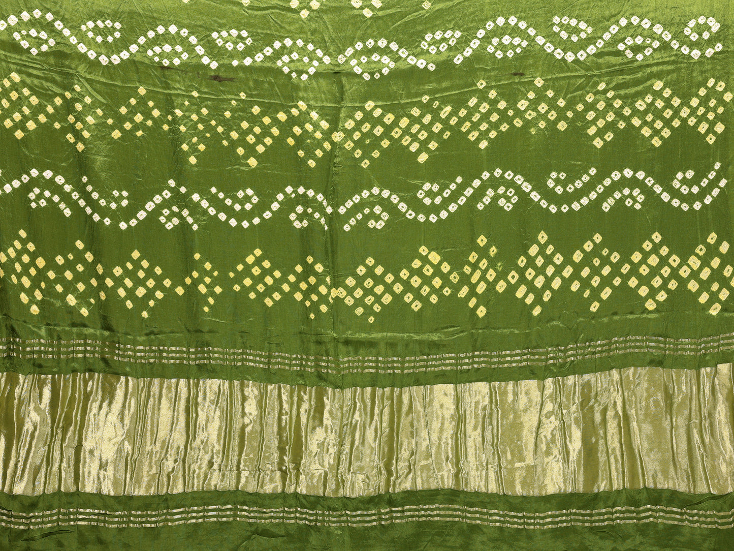 Green Bandhej Bandhani Saree Misco Gaji Dani Lagadi Patto