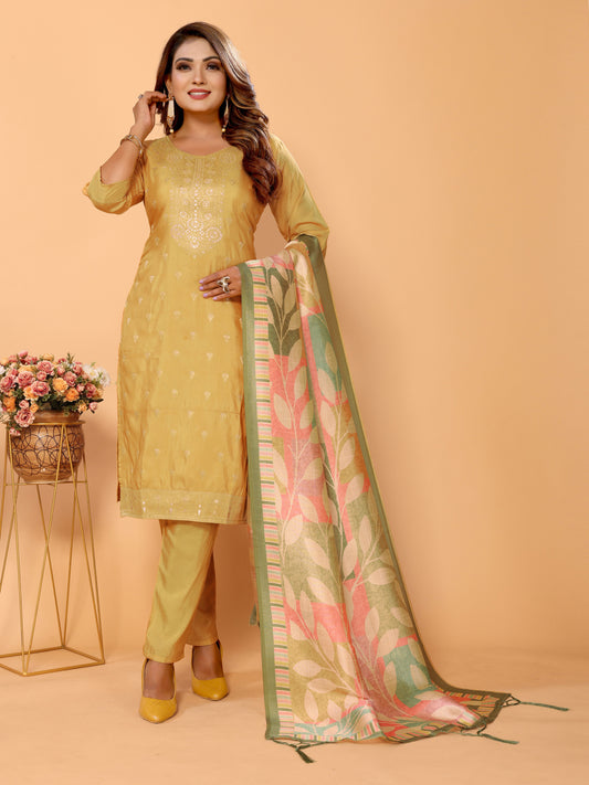 Yellow Pure Viscose Kurta set with Dupatta