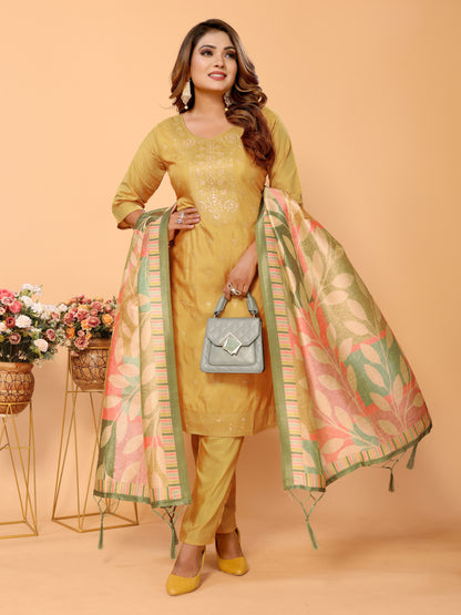 Yellow Pure Viscose Kurta set with Dupatta