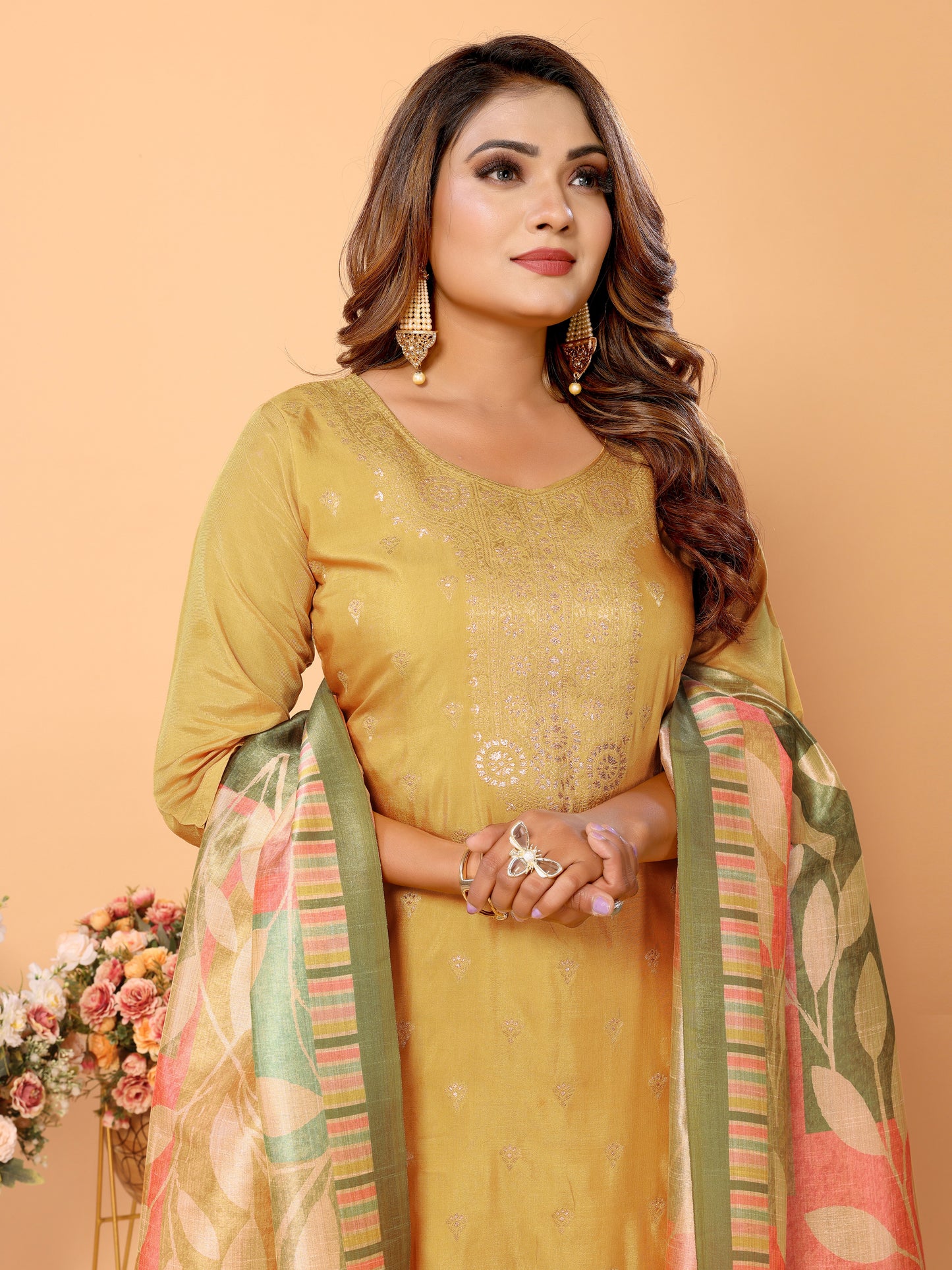 Yellow Pure Viscose Kurta set with Dupatta