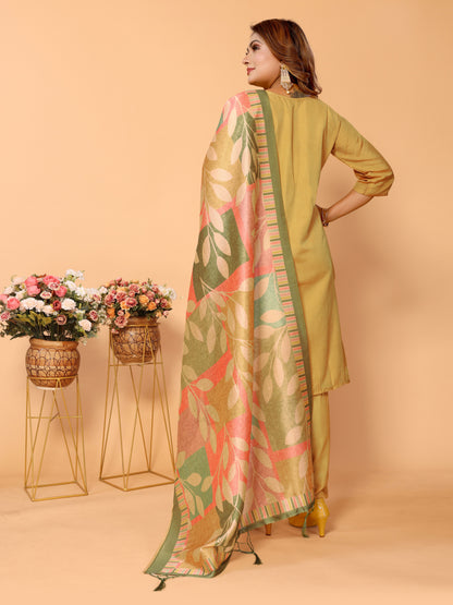 Yellow Pure Viscose Kurta set with Dupatta