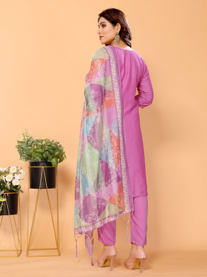 Pink Floral Woven Design Pure Viscose Kurta set with Dupatta