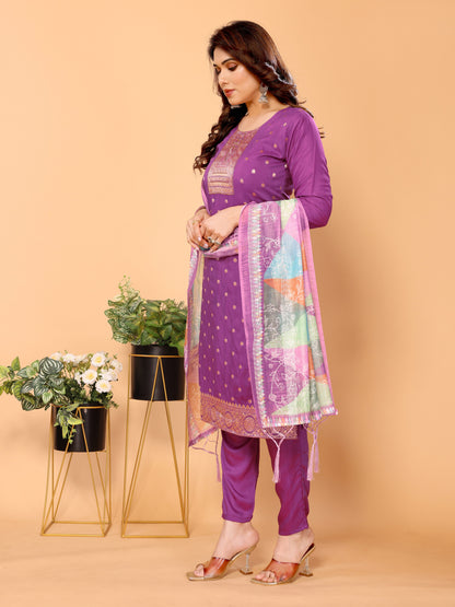 Purple Ethnic Motifs Viscose Festive Wear Kurta set with Dupatta