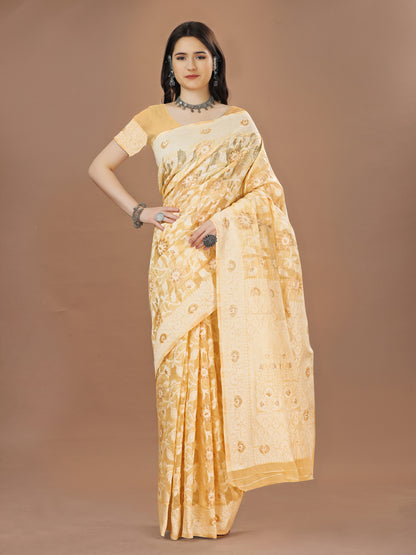 Elegant Poly Cotton Saree with Coordinated Blouse Piece