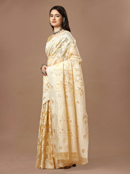 Elegant Poly Cotton Saree with Coordinated Blouse Piece