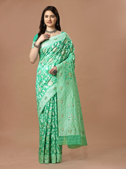 Elegant Poly Cotton Saree with Coordinated Blouse Piece