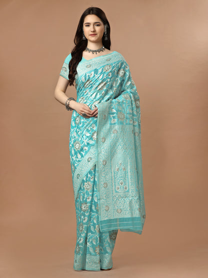 Elegant Poly Cotton Saree with Coordinated Blouse Piece