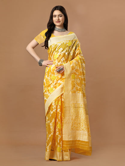 Poly Cotton Saree with Silver Zari and Matching Blouse Piece